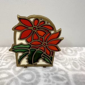 Vintage Stained Glass Poinsettia Candle HolderChristmas Holiday
